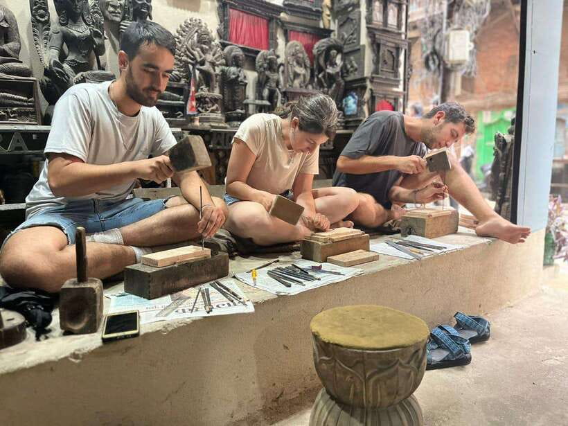 Kathmandu: Wood Carving Workshop with Local Artisan (Thamel) - Outlining the design on your wooden block